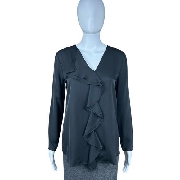 Theory Jastrid Silk Ruffle Front Blouse Small Preppy Quiet Luxury Career Capsule - Picture 3 of 16